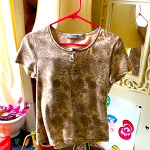 croft&barrow stretchy tan floral shirt